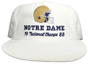 Vintage 80s Notre Dame Corduroy National Champions Snapback White Hat 1988 NWOT - Picture 1 of 12