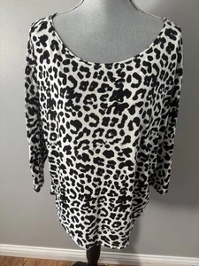 ANA Shirt Damen 1X Schwarz Leopard Animal Print Langarm Weich Strick Oberteil - Bild 1 von 5