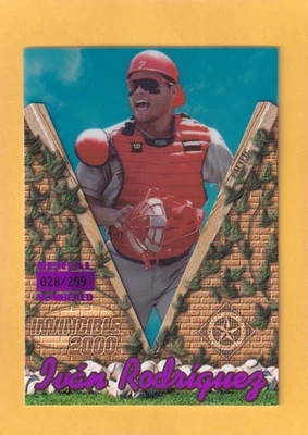 2000 Pacific Invincible Holographic Purple Ivan Rodriguez Rangers NM-MT+ 28/299 - Image 1 of 2