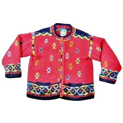 VTG Newari Wool Icelandic Design Cardigan Women's Small Medium Red Chunky Knit - Image 1 of 4