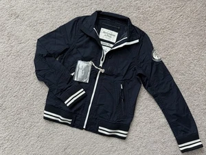 NWT Y2K Abercrombie & Fitch Navy High Neck Mens Windbreaker Jacket Blue S - Picture 1 of 9