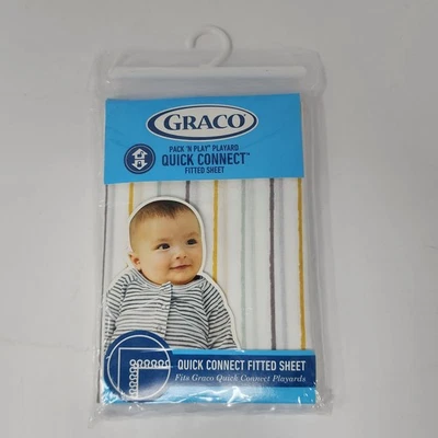 Sábana Ajustable Graco Pack 'N Play Se Adapta a Graco Quick Connect Playard, Rayas Blancas Foto 1 de 4