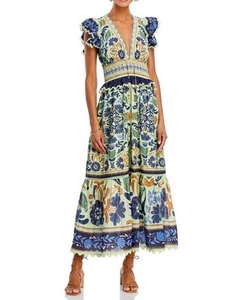NEW Caroline Constas Dress Garden Floral Blue White Linen Blend - Picture 1 of 17