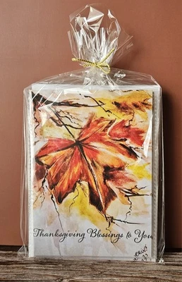 Set Of 5 Fall Leaf Thanksgiving Greeting Cards Christian W/Verse & Tan Env 5x7 - Image 1 of 4