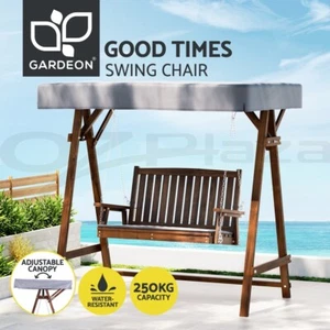 Gardeon Outdoor Wooden Swing Chair Garden Bench Canopy Cushion 2 Seater Charcoal - Picture 1 of 8