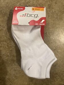 BCG 6-Pack White No-Show Socks Size S- Women’s 3-6; Youth 10.5-3.5 FAST SHIPPING