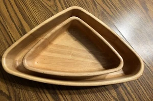 Crate and Barrel Wooden Triangle Bowl Set - Picture 1 of 5