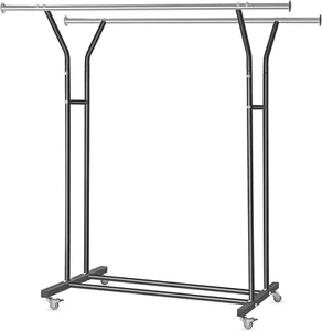 Heavy Duty Clothes Rack with Wheels and Bottom Shelf, 52.36'' Metal Double Rack - Picture 1 of 8