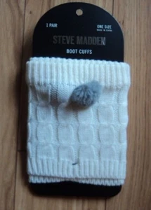 Bota de Cable Tejido Marfil Puños Toppers Gris Pom Pom Talla Única Damas 1 Par NUEVO - Imagen 1 de 1