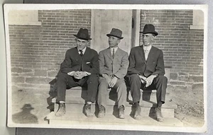 RPPC Three Men on Porch Step Photographer Shadow Real Photo Postcard 1910s - Picture 1 of 7