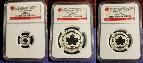 2015 CANADA $3 MAPLE LEAF.999 NGC GRADED INCUSE SET LOT OF 3 COINS Cover