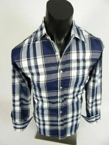 Mens Plaid Shirt Blue Brown Chest Pocket Slim Fit True Rock Button Front - Picture 1 of 5