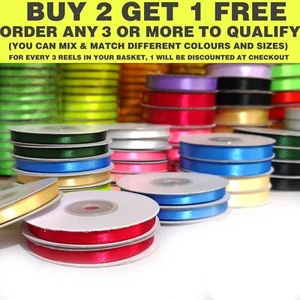 Ribbon Double Sided Satin on 23m Reels in 4 Widths 3/6/10/15mm ORDER 3 PAY FOR 2 - Picture 1 of 24