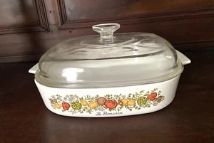 Corning Ware Square Casserole Dish W/ Pyrex Lid 10x10x2 Le Romarin Spice Of Life - Picture 1 of 8