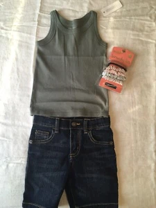 Gymboree green tank & Crazy 8 jean shorts with mini scrunchy ties. Size 2t. NWT - Picture 1 of 4