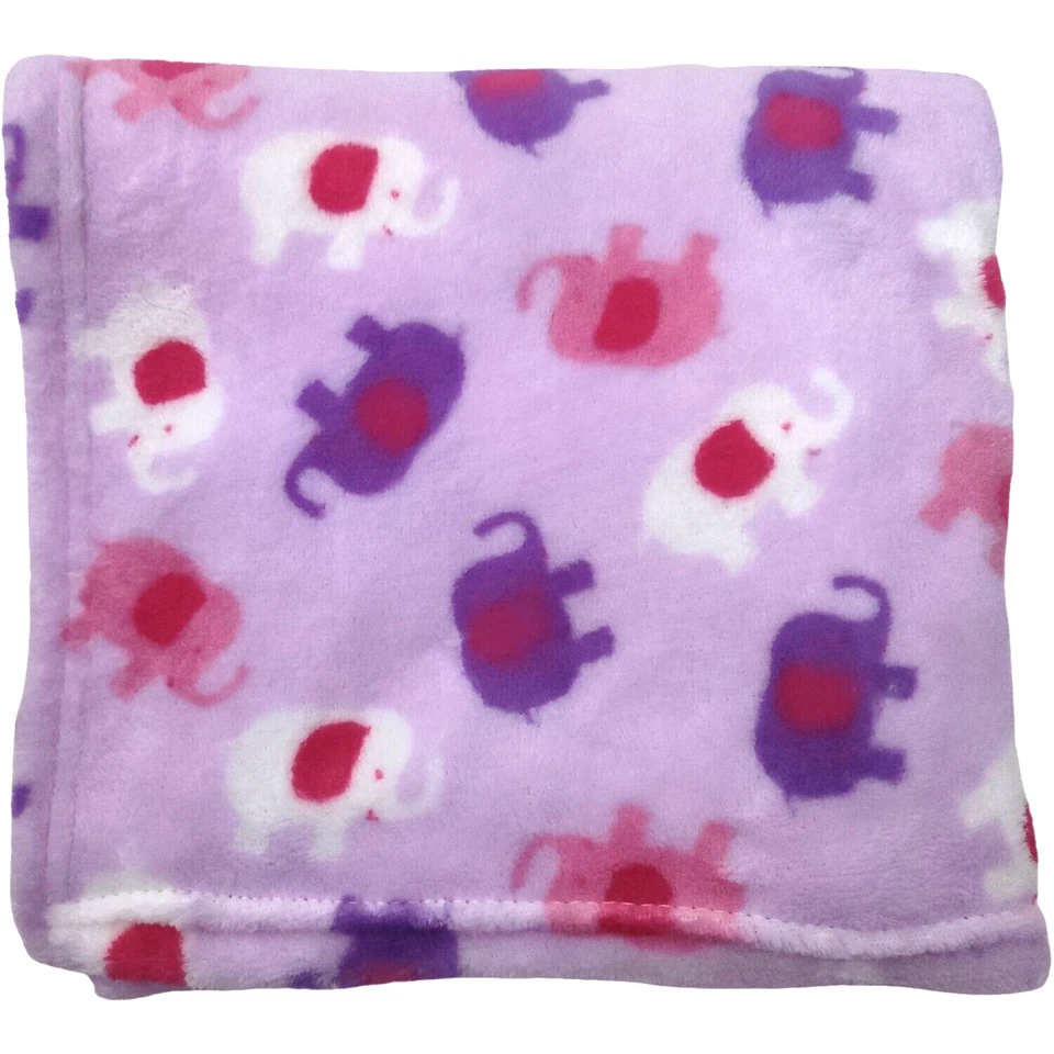 Snugly Baby Purple Pink White Elephant Blanket Fleece Lovey Security 30x33 htf - Image 1 of 3