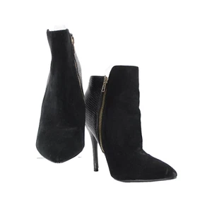 Steve Madden Damali Sz 8 M Black Leather Mixed Media Upper Rubber Sole 4" Bootie - Picture 1 of 9