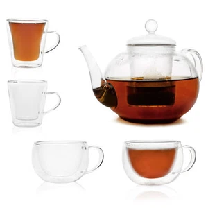Teekanne + Teeglas Set - Tee Glaskanne & doppelwandige Teegläser - Glas Kanne - Bild 1 von 17