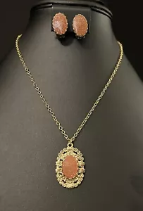 "Juego de pendientes de clip para collar de piedra dorada de 18"" de colección J206" - Imagen 1 de 5