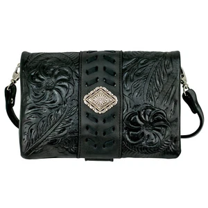 American West Womens Large Grab and Go Black Leather Crossbody Bag OS - Picture 1 of 3