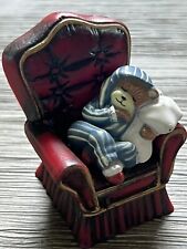 Vintage Teddy Bear Sleeping in Chair Christmas Ornament-2.5”-1988 Wang's
