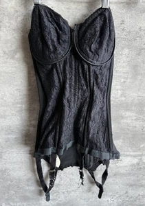 Vintage Hollywood Maxwell Torso Lette Black Corset Bra Lace Garters Sz 32C 8179 - Picture 1 of 7