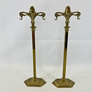 Pair Victorian Brass Andirons Weighted Fireside Companion Set Stands Fleur de Ly - Picture 1 of 13