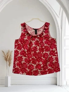 Top Josephine Chaus para mujer talla grande con cuentas arte para usar sin mangas rojo floral - Imagen 1 de 18