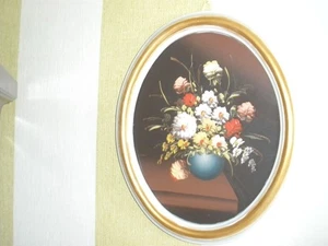 Bilder mit Blumen 2 Stück handgemalt Ölmalerei ovaler Rahmen - Bild 1 von 2