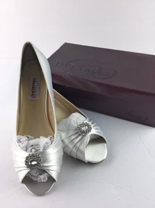 Dyeables Wedding Shoes White Satin Rhinestone Peep Toe Anette 9.5 B - Picture 1 of 7