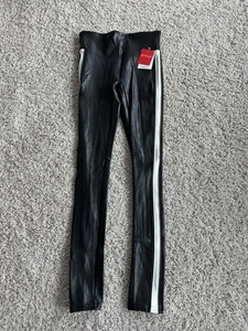 New SPANX Womens Spanx Side Stripe Faux Leather Leggings Black Size XS NWT - Picture 1 of 9