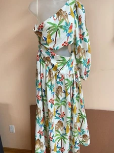 Farm Rio Tropical Paradise One Shoulder Dress Medium NWT - Picture 1 of 9