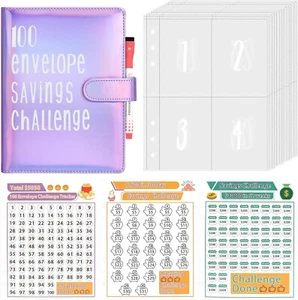 Classycoo 100 Envelope Challenge Binder, PU Leather A5 Budget Binder - Picture 1 of 11