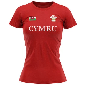 Cymru Badge Damen T-Shirt Federn Shirt Rugby Country Her Welsh Wales Six L... - Bild 1 von 9