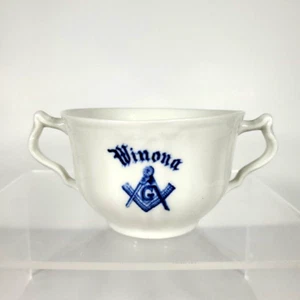 Masonic China Porcelain Sugar Bowl VTG Freemasons Lodge #18 Winona MN Blue White - Picture 1 of 8