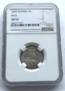 Austria 1650 Hall 3 Kreuzer NGC AU53 Silver Coin - Picture 1 of 2