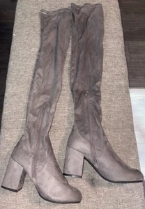 Women’s Thigh High boots size 8.5 Color Grey With 3 .5 “ Heel And Side Zipper - Picture 1 of 14