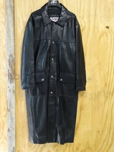 Vintage Diamond Leathers Black Western Trench Coat Size LARGE star conchos - Picture 1 of 7