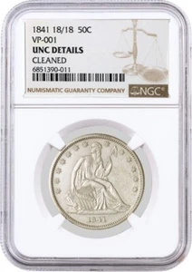 1841 18/18 50C Seated Liberty Half Dollar Silver VP-001 NGC UNC Details Cleaned - Picture 1 of 4