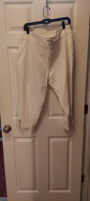 JM Collection Knickerbocker Hose Damen weiß gerades Bein Perlenschlaufen Gr. 3X  - Bild 1 von 4