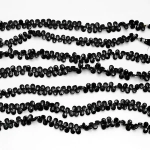 100%Natural Black Spinal Pear Faceted Briolettes Loose Gemstone For Jewelry 10'' - Picture 1 of 6