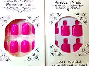 Beautiful Nail Glue ON -Shiny Pink Matching Set Fingernails & Toenails - Picture 1 of 3