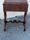EMPIRE  VICTORIAN FLAME MAHOGANY SEWING  TABLE STAND LIFT LID  1860S DOVETAILED 