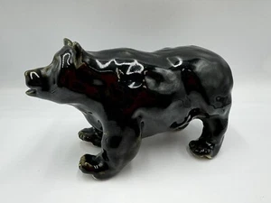 Vintage Sculpted Pottery Art Bear Heavy Black Glaze Signed By Artist - Picture 1 of 11