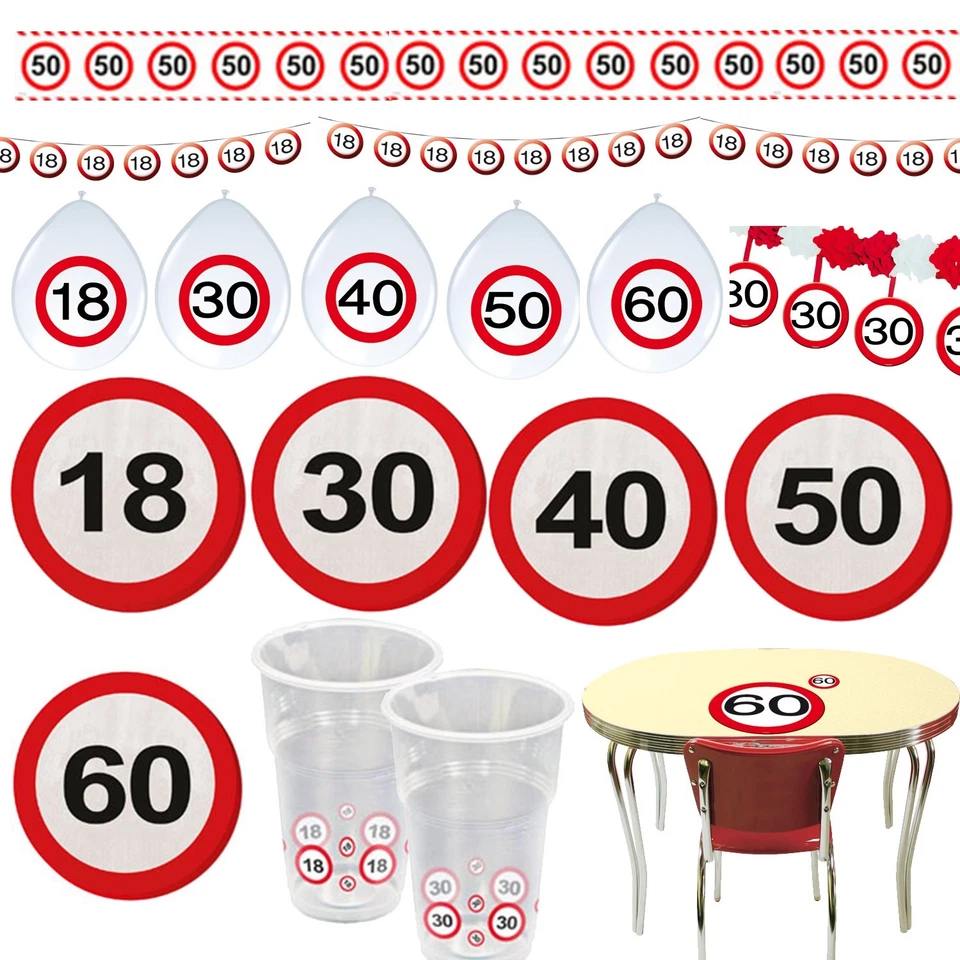 Verkehrsschild Deko Zahl 16 18 25 30 40 50 60 70 Party Partydeko Verkehrszeichen - Bild 1 von 1