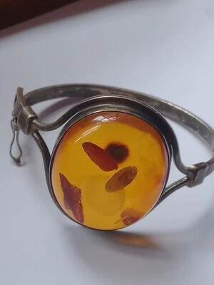 raro bracciale vintage argento 925 e ambra baltica naturale 100% - Immagine 1 di 4
