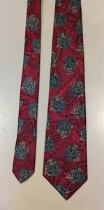 Vtg Countess Mara New York Silk Necktie Red w Blue Green Paisley CM Logo Texture - Picture 1 of 7