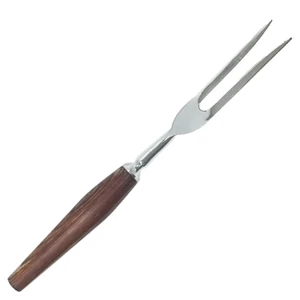 Vtg Mode Danish Meat Fork Stainless Teak Wood Handle MCM 60's Sheffield England - Picture 1 of 9