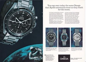 OMEGA Seamaster Moon Apollo Astronauts Original 1969 Vintage Print Ad 2 Pages!! - Picture 1 of 1