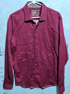 CONSEQUENCE Men's Dress Shirt Red Black Geometric Pattern Long Sleeve Large - Picture 1 of 10